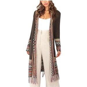 Camile & Co Boho Fringe Chunky Knit Cardigan Sweater Duster Multicolor Size L